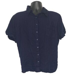 Basic Editions Button Up Short Sleeve Shirt (Size: XXL, Color: Navy Blue)